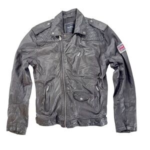 Pepe Jeans Vintage Black Leather Moto Jacket